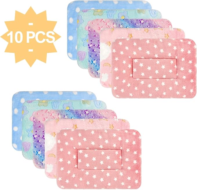 10PCS Guinea Pig Bed Soft Rabbit Bedding Cage Liner Warm Bunny Mats Pee Pads Fleece Blanket Plush Hamster Sleep Beds Ferret Squirrel Hedgehog Rat