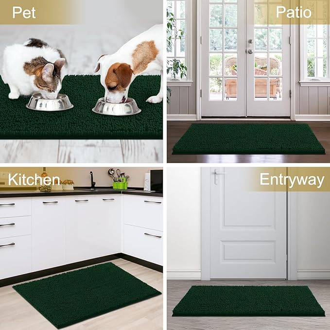 IM HOME Chenille Absorbent Outdoor Doormat 48" x 30", Washable Muddy Door Mats for Dog Non Slip Indoor Doormat Dog Mat for Muddy Paw Front Inside Doormats for Entryway Dark Green