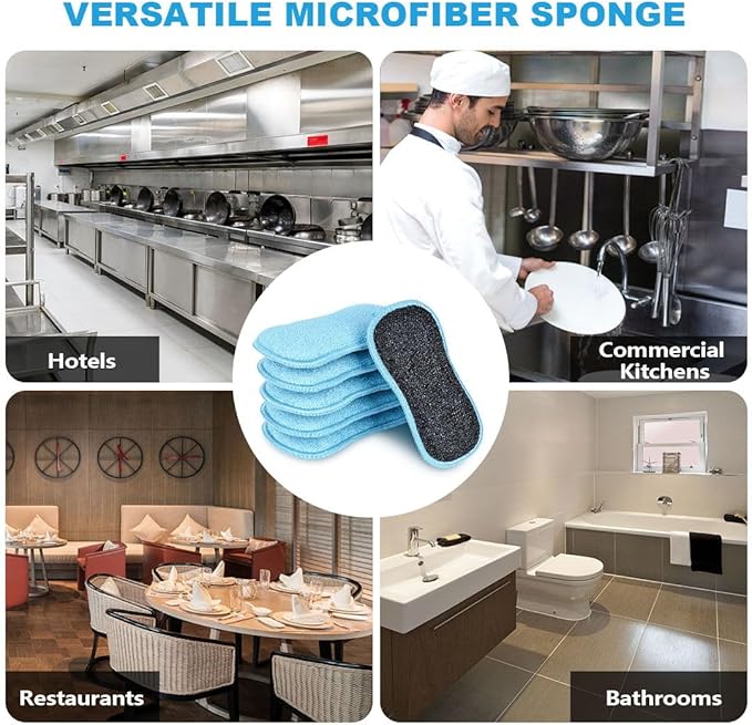 HOMEXCEL 12 Pack Multi-Purpose Scrub Sponges Kitchen, Dish Sponge, Non-Scratch Microfiber Sponge for Efficiently Cleaning Dishes, Pots, and Pans (Blue)