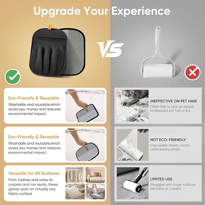 2025 Newly Upgraded Five-Finger Electrostatic Pet Hair Remover Glove for Cats & Dogs Reusable Pet Hair Remover Tool for Clothing, Couch, Carpet, Furniture, Car Seat 3