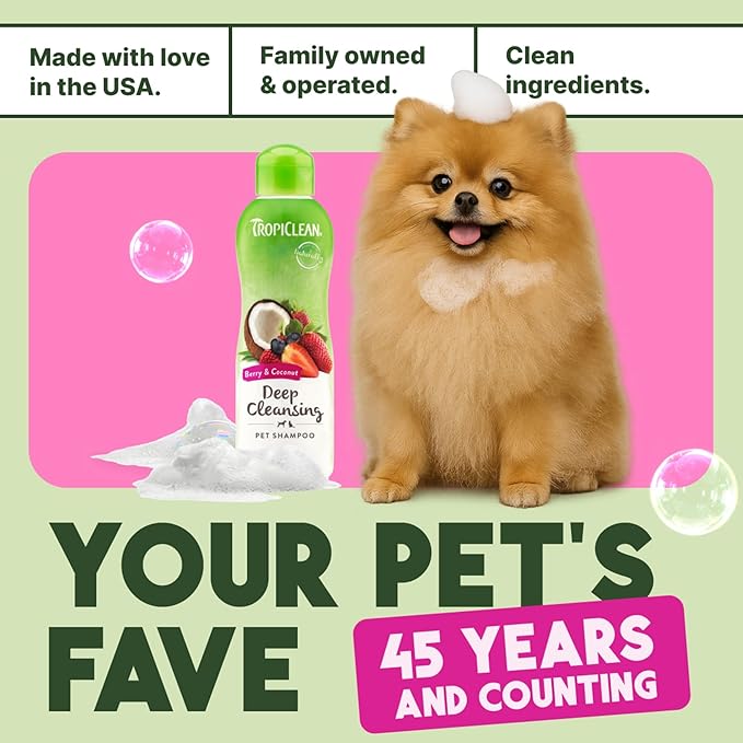 TropiClean Deodorizing Dog Shampoo for Smelly Pets, Professional Dog Shampoo, Long Lasting Odor Control, Puppy Safe, USA Made, Berry Scent, 1 Gal