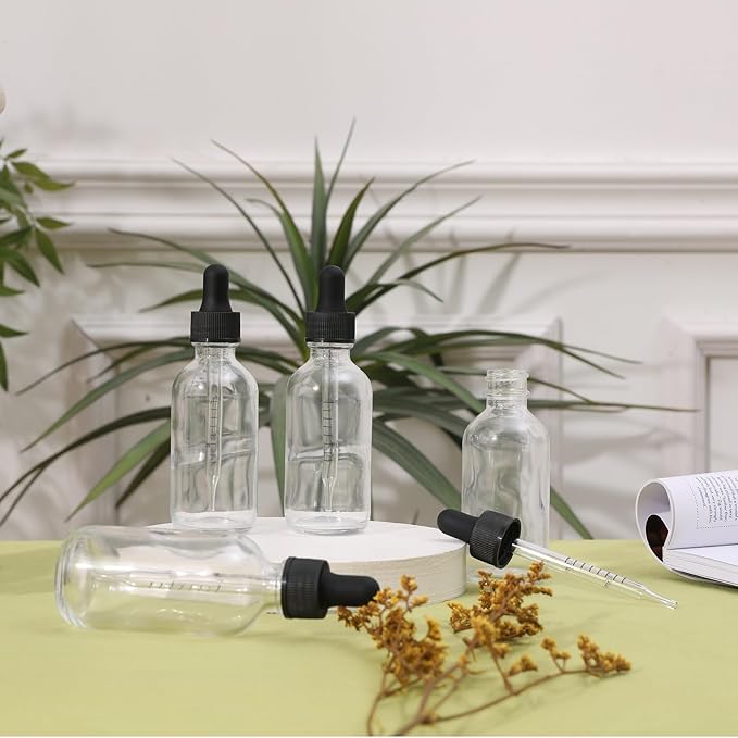 48 Pack, 2oz Glass Dropper Bottle, Preety Texture Tincture Bottles with Precise Scales Eye Droppe, for All Kinds Of Mixed Liquids,Leak-Proof Design for Easy Travel (Clear)