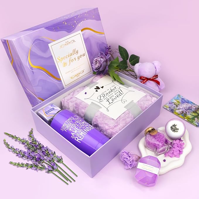 Spa Gifts for Women, Lavender 16 Pcs Self Care Gifts for Women, Birthday Christmas Gift Basket for Mom Wife Girlfriend Her Sister, Thank You, Get Well, Sympathy Inspirational Care Package Spa Basket