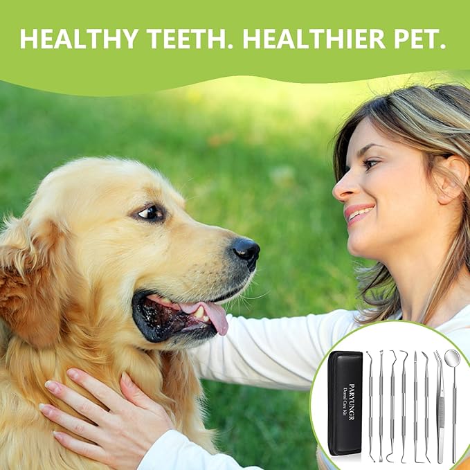 8 Pcs Dental Tools Pet Dog Teeth Cleaning Tool Kit, Stainless Steel Dental Picks Mouth Mirror Tooth Scraper Plaque Tartar Remover, Pets Oral Care Hygiene Set for Dogs and Cats Use with Case