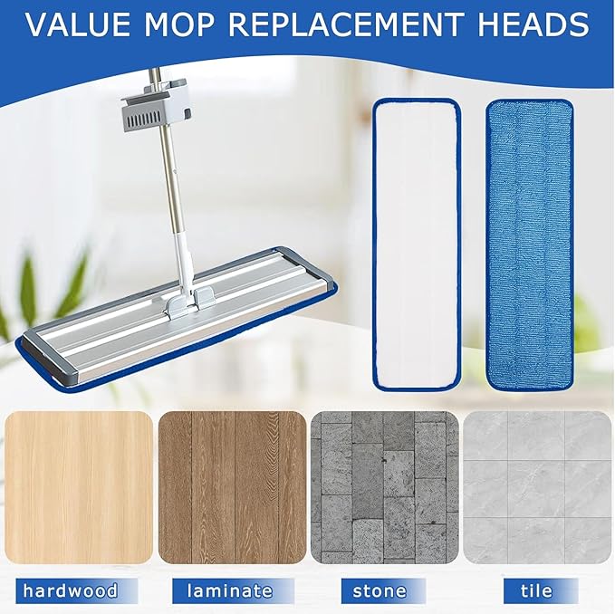 3 Pack Microfiber Pad Universal Commercial 17-18 Inch Head- Heavy Duty - Wet & Dry Commercial Cleaning Refills Reusable Mop Refills Fit for Most Microfiber Flat Mop System