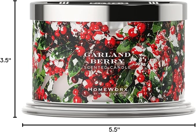 HomeWorx by SLATKIN + CO. Candle- Garland Berry, 18 oz. Premium Scented Candle - 30-55 Hours Burn Time