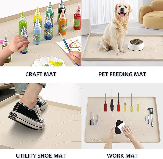 Heavy Duty Silicone Under Sink Mats for Kitchen Waterproof 40" x 22", Extra Thick Under Sink Rubber Mat Drip Tray, Raised Edge Under Sink Liner,Prevent Drips, Leaks, Spills,Beige