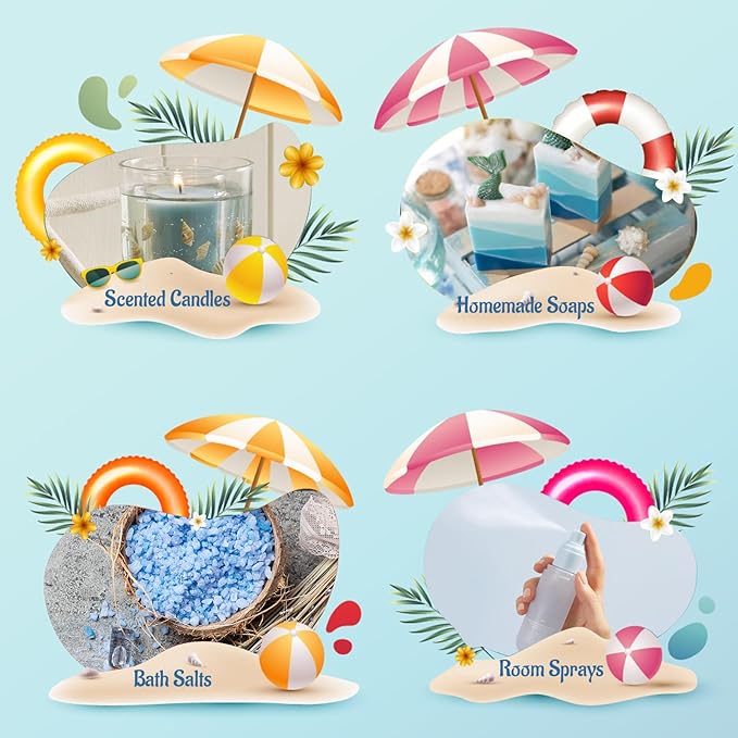 Summer Fragrance Oils Set, AVEOIRA Beach Essential Oil Set for Diffuser, Candle, Soap Making Scented Oils, Pina Colada, Strawberry Lemonade, Watermelon, Vanilla Ice Cream, Coconut, Ocean Breeze