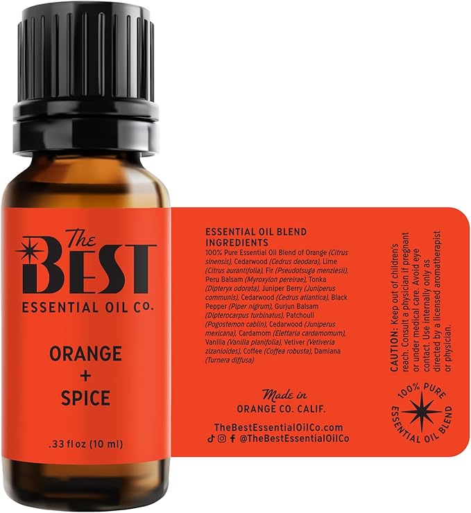 The Best Orange + Spice Essential Oil Blend- Premium Grade- 100% Pure & Natural for Aromatherapy, Diffuser, Spa, Massage, Air Freshener- 10 ml (.33 fl oz)