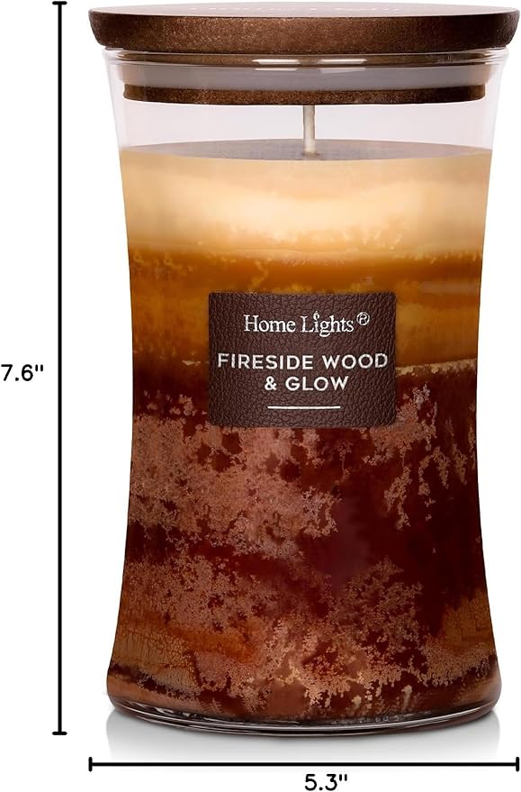 HomeLights 3-Layer Candles for Home Scented, 21.52 OZ Natural Soy Wax Scented Candles Burns Up to 100 Hours, Large Jar, Fireside Wood & Glow