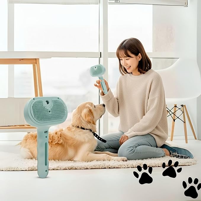3-in-1 Anti-Static Pet Steam Brush for Dogs & Cats - Steam Clean, Calming Massage & Self-Cleaning Hair Ejection, Quick Heat-Up, USB-C Rechargeable, Low-Noise Deshedding & Dematting - Green