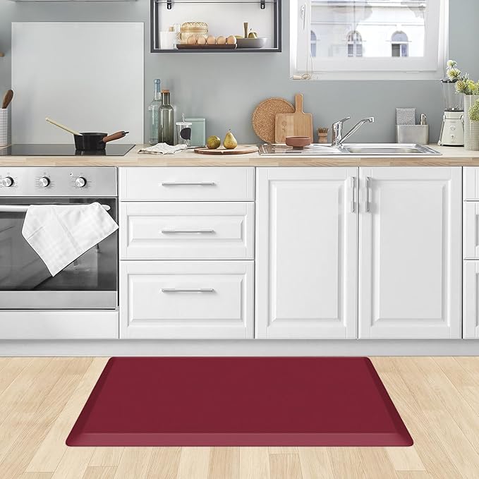 KitchenClouds Kitchen Mat Cushioned Anti Fatigue Rug 20"x32" Waterproof, Non Slip, Standing and Comfort Desk/Floor Mats for House Sink Office (Red)