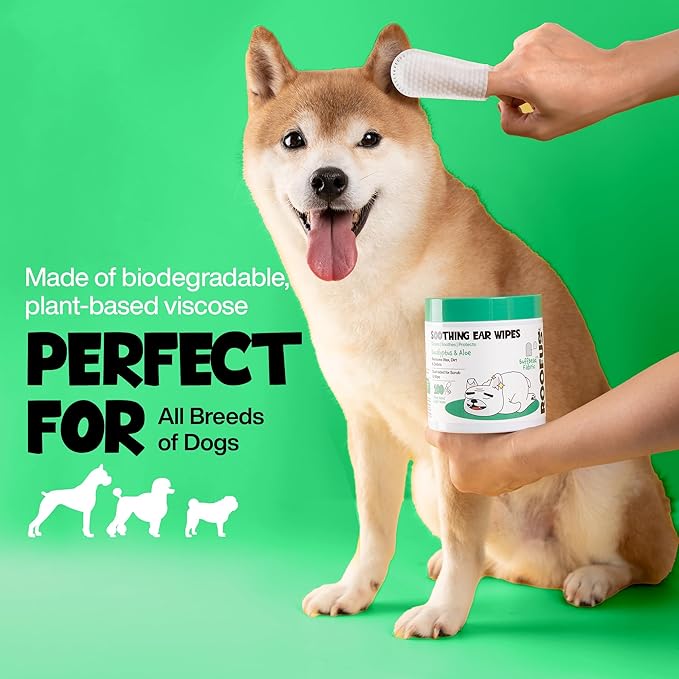 Dog Ear Cleaner Wipes 100 Counts - Pet Ear Wipes to Remove Wax, Dirt, Relieve Ear Itching & Inflammation for Dogs & Cats