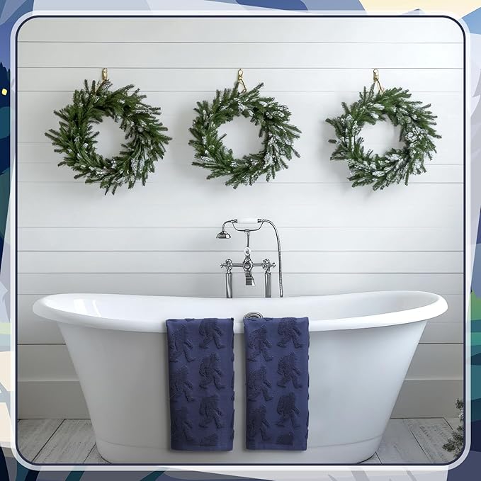 2 Pcs Bigfoot Sasquatch Hand Towels for Bathroom, Dark Blue 100% Cotton Absorbent Big Foot Jacquard Weave Funny Decorative Towels for Bathroom Kitchen Decor Gift, 13.7 x 29.5 Inch