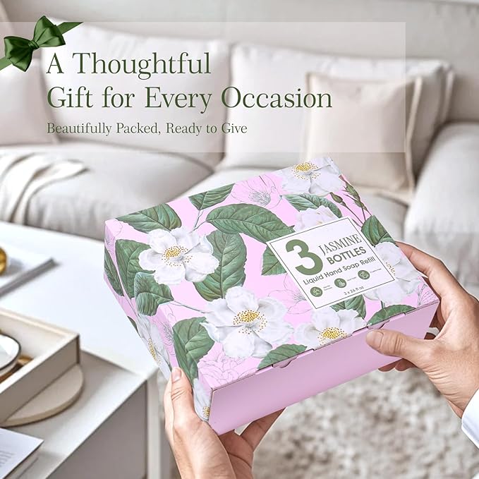 ROMIIE ZOI Liquid Hand Soap Refills Gift Set – Jasmine Scent – 3 x 26Fl Oz Bottles – Plant-Based, Non-Toxic, Gentle & Moisturizing Formula with Essential Oils – for Bathroom, Kitchen & Home Gifting