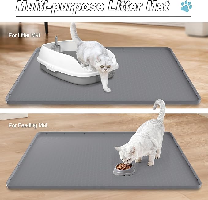 Cat Litter Mat 34" X 22", Cat Litter Box Mats Waterproof Silicone Pad for Floor Pee Pad Tray Holder with Complimentary 6 Clamps