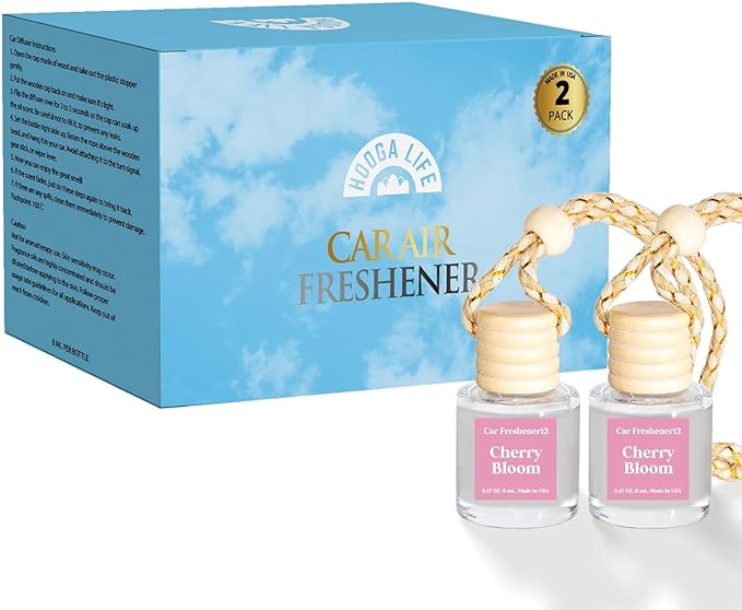 HoogaLife Car Air Freshener Diffuser 2 Pack Hanging Cherry Bloom Car Air Freshener for Women 45+ days Long Lasting Fragrance Made in USA (C12)