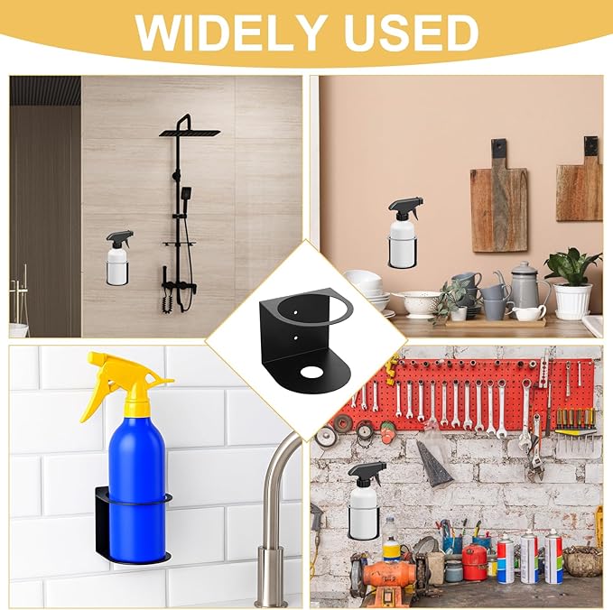 4 Pcs Spray Bottle Holder Brushed Stainless Steel Storage Rack Home Garage Solid Spray Can Holder Easy Install Wall Mount Craft Workspace Paint Bottle Rack with Hardware (Black)
