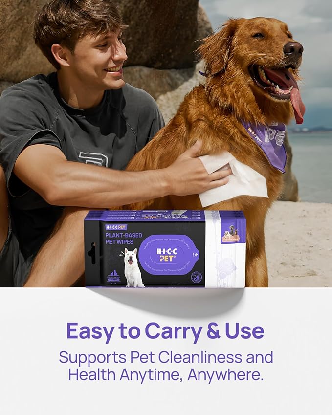 HICC PET Cleaning Deodorizing Wipes for Dogs & Cats, Vet Recommended Nourishes Smoothes Fur Pet Grooming Wipes with Fermented Coconut Oil, Hypoallergenic Plant-Based Wipes for Horse Skin, Coat & Hoof