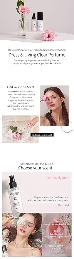 W.Dressroom Dress & Living Clear Perfume Spray Set of 2 – No.53 Mediterranean Breeze + No.64 Lovely Rose | Multi-Purpose Room & Fabric Spray, Long-Lasting Fragrance Mist, Travel Size Gift Set
