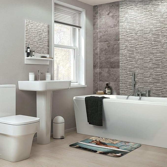 Horse Wash Your Paws Bath Mat,Cute Cartoon Horse Bathroom Rugs with Non Slip Backing,Washable Cover Floor Rug Carpets Floor Mat 16"x24"