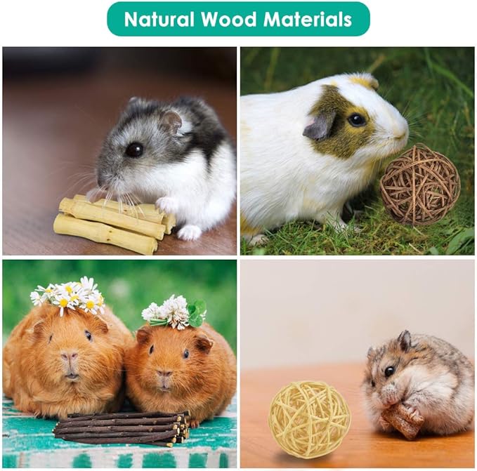 ERKOON New 12 Pack Hamster Chew Toys Gerbil Rat Guinea Pig Chinchilla Chew Toys Accessories, Natural Wooden Dumbbells Exercise Bell Roller Teeth Care Molar Toy for Rabbits Bird Rabbits Hamster Gerbil