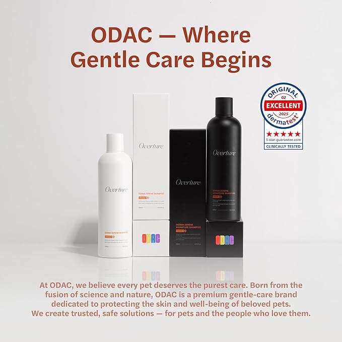 ODAC Overture Derma Serene Signature Pet Shampoo, Ultra Gentle with Dual Ceramides NS & EOP, Oat & Barley, Fine & Dense Lather, Herbal Freshness, for Dogs & Cats, 10.14 fl oz Korea Beauty Pet Skincare