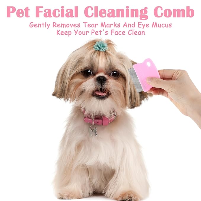 Dog Flea Comb for Tear Stain Remover, 4 Pack Pet Combs,Stainless Steel Tear Stain Remover for Dogs, Cat Dog Grooming Comb, Tick Combs for Dogs & Lice Brush