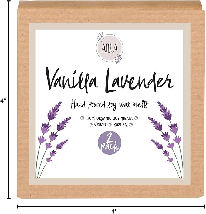 Aira Soy Wax Melt - Organic, Vegan, Kosher, Scented Soy Wax Cubes w/Essential Oil Blends - No Chemical 100% Soy Tart for Electric/Tealight Melters - Hand-Poured Soy Tarts - Vanilla Lavender - 2 Pack