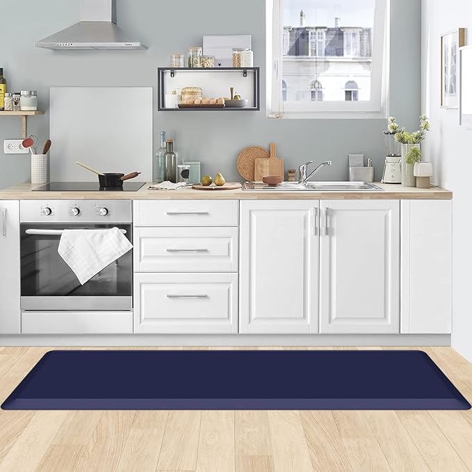 KitchenClouds Kitchen Mat Cushioned Anti Fatigue Kitchen Rug 0.8inch Waterproof Non Slip Kitchen Rugs and Mats Standing Desk Mat Comfort Floor Mats for Kitchen Sink Office (17.3"x60",Blue)
