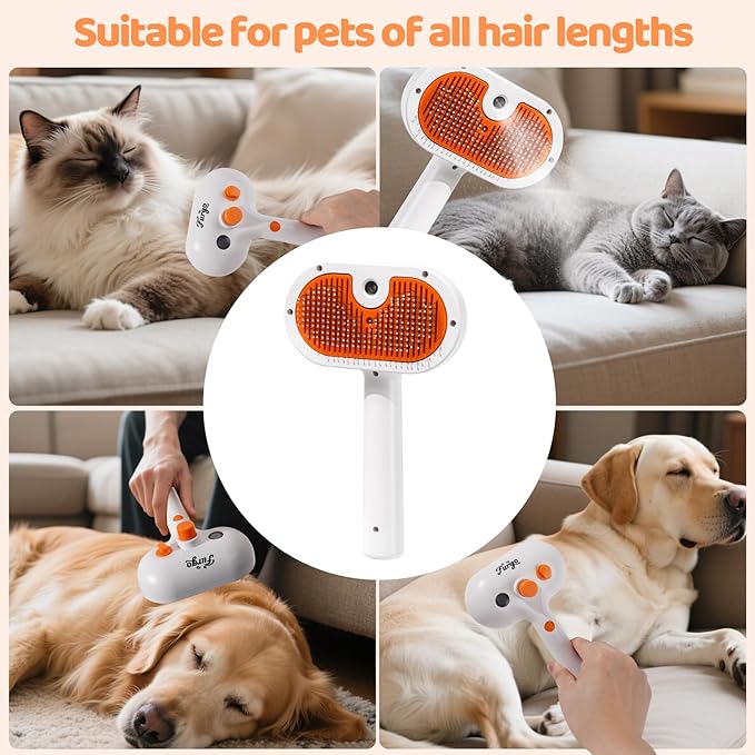 Anti-static Cat Steam Brush,3-in-1 Dog Brush & Gentle Grooming Fur Removal Tool for All Pets,Furmist Comb,Dog Brush,Cat Brushes,Pet Steam Brush,Self-Cleaning with Release Button for Long Short Hair