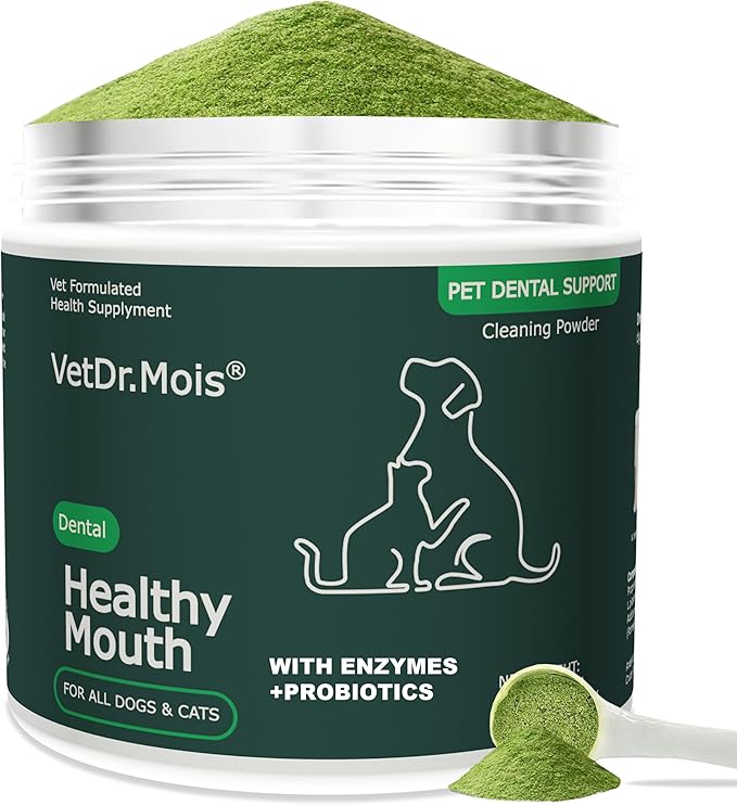 Dog Teeth Cleaning Powder, Dog Dental Powder and Cats Breath Freshener, Plaque Off Pet Tooth Cleaning lab co, Bad Breath & Tartar Remover for Dogs, Dog Teeth Cleaning with Enzymes 120 Day Supply, 120g