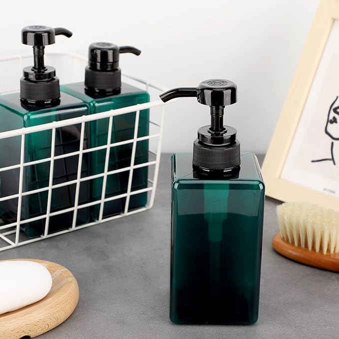 Suream 3Packs Empty Pump Shampoo Bottles, 15oz/450ml Refillable Conditioner Dispenser for Bathroom, Reusable Liquid Dispenser Bottle for Kitchen Sink, Laundry Room, Salon, SPA, Restaurant, Blue