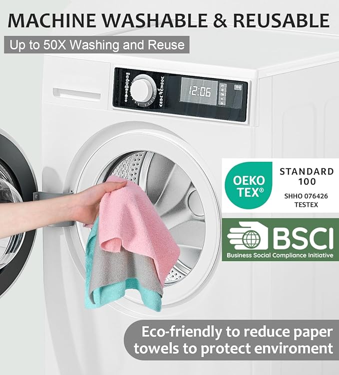 UPSTAR Microfiber Cleaning Cloth, Reusable Paper Towels Rolls, Cleaning Rags for Cleaning Kitchen, Bathroom, Car, 12x12 inch, 50 Packs/Roll, Grey