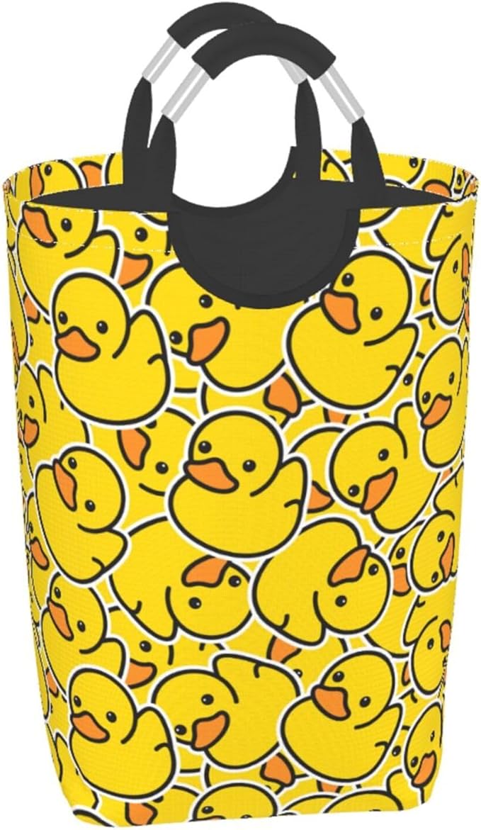 Cute Rubber Ducks Large Laundry Hamper Bag With Waterproof Liner - Cartoon Ducky Laundry Basket Foldable Clothes Storage Organizer For Bathroom Bedroom Nursery Dorm