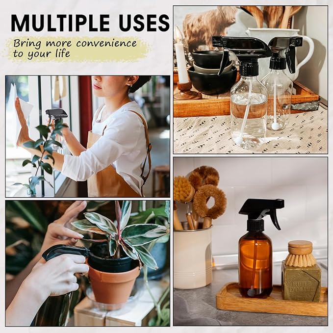 AMORIX Plastic Spray Bottles 2 Pack 360° Water Spray Bottle for Cleaning 10 oz/300 ml Upside Down Spray Bottle Small Mister Squirt Bottle with Adjustable Nozzle for Hair, Cooking, Plant, Pet