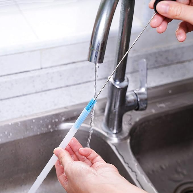 3-in-1 Stainless Steel Bottle Brush and Straw Cleaning Set, Long Handle Scrub Brush with Replaceable Head for Water Bottles, Glasswares, Mugs, Flasks, Tumblers, Vases, Flat Head