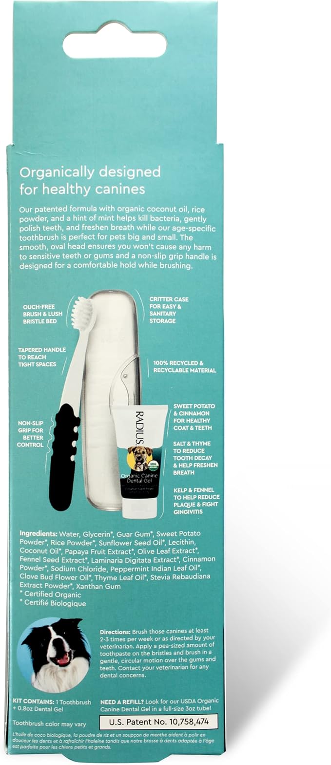 RADIUS Canine Oral Care Kit, Includes 1 Pet Toothbrush, 1 Critter Case, and 0.8 oz Canine Pet Toothpaste, Firm Bristle & Non Toxic Toothpaste for Dogs