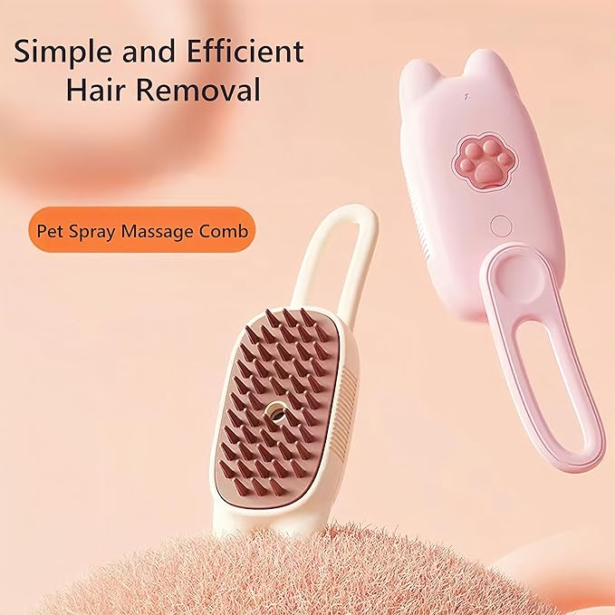 BoBow Cat Steam Brush for Shedding, 4 in 1 Rechargeable Steam Pet Brush for Cats and Dogs, Anti-Static, Massage, Cleaning, Shedding& Combing All in One! (Beige)