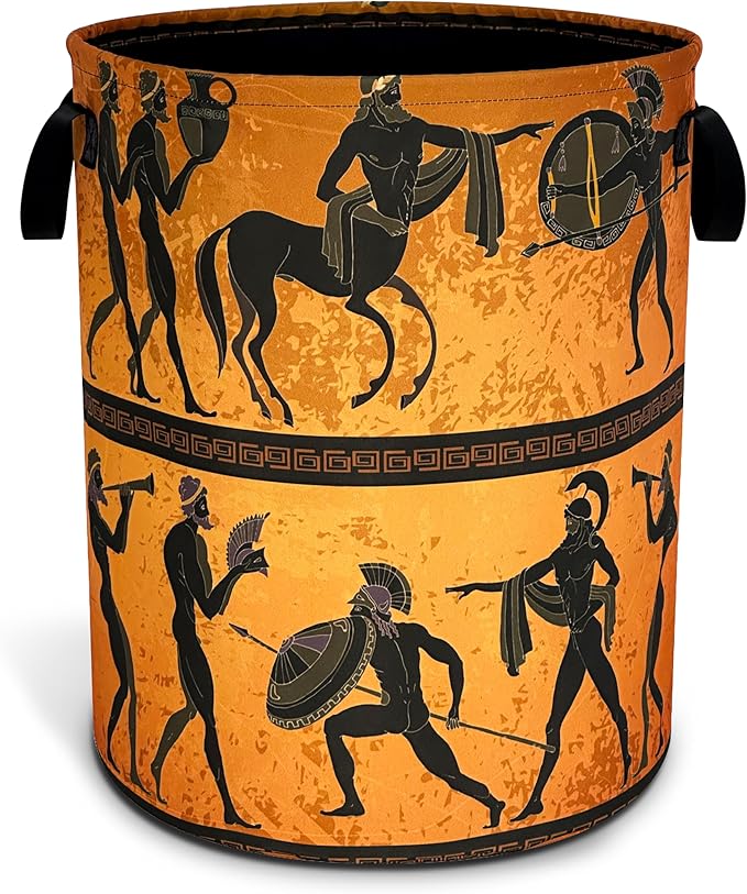 Ancient Greek Warrior Laundry Basket Mural Oxford Cloth Laundry Hamper With Handle Foldable Portable Clothes Storage Basket 18.9 X 16.5 In Storage Bag For Laundry Room/Bathroom/Bedroom/Dormitories
