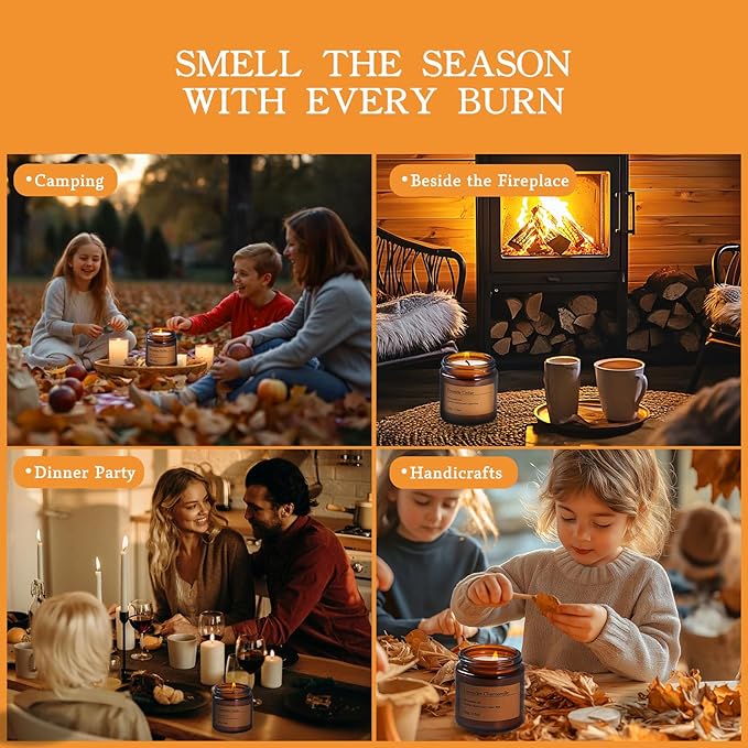 Holiday Candle Gift Set – 8 Pack Vintage Amber Glass Jar Candles,Winter Scents for Home,Christmas Gift for Women, Aromatherapy Soy Wax Candles,Cozy Home Décor,Premium Box