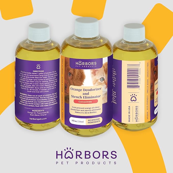 Harbor's Orange Deodorizer and Pet Stench Eliminator. Removes Dog & Cat Urine. Cleans Rugs, Furniture, and Mattresses with Pleasant Natural Aroma. Bottle of Concentrate Makes 1 Gal of Spray.