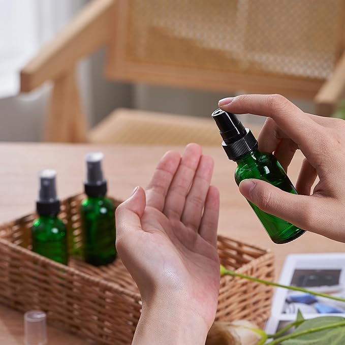 2 oz Glass Spray Bottles, Reusable Fine Mist Sprayer Small Spray Bottle, Leak-Proof Design, Perfect for Travel, Skin Care, Perfumes, Botanical, Cleansing (Green, 2oz-24pcs)