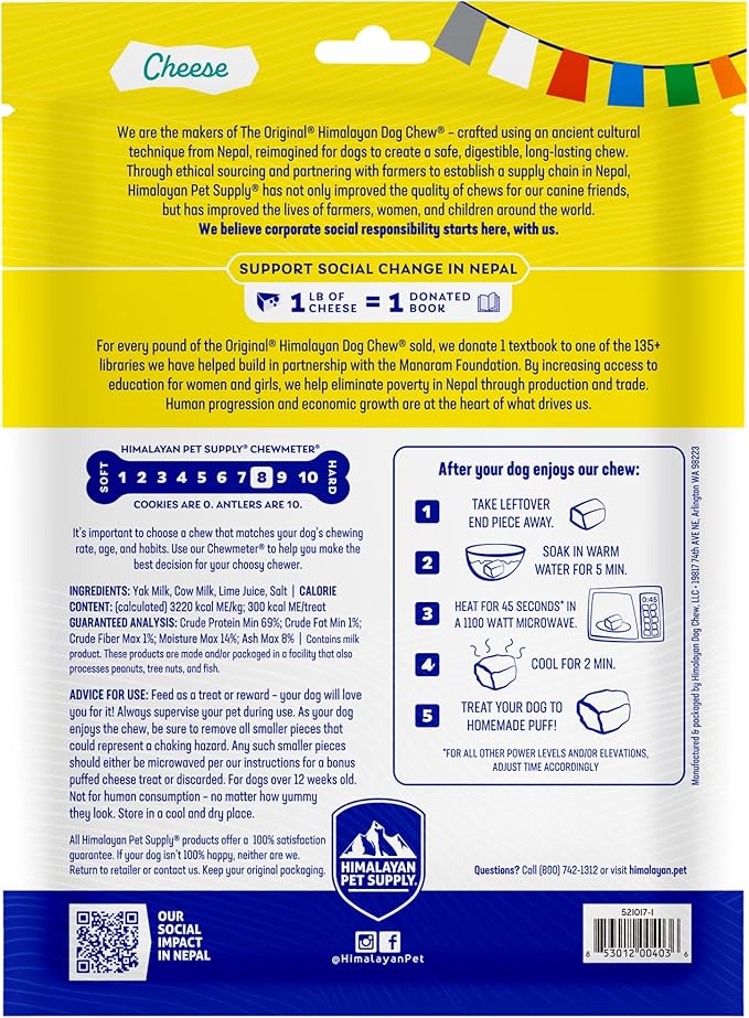 Himalayan Dog Chew Original Yak Cheese Dog Chews, The Better-For-You Chew, 100% Natural, Long Lasting, Healthy Safe Dog Treats, Lactose & Grain Free, Protein Rich, For Dogs 65 Lbs & Smaller, 2-Count