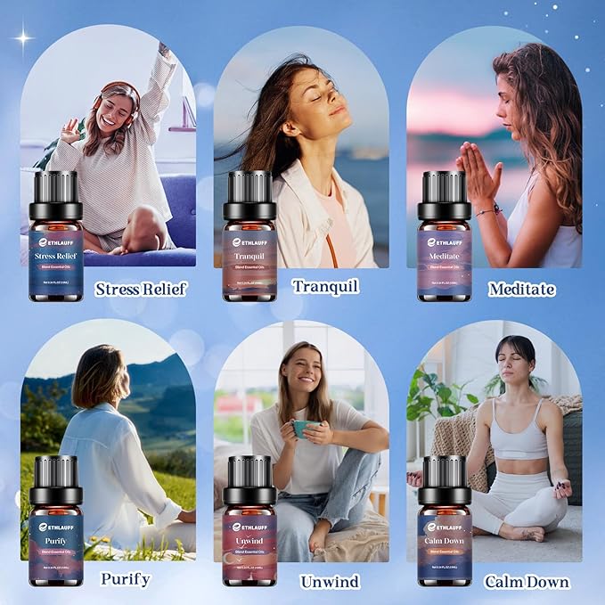 Relax Diffuser Oil, Eessential Diffuser Oil for Home, Humidifiers, Candle Making, Aromatherapy - Stress Relief, Calm Down, Tranquil, Meditate, Unwind, Purify, 6x10ml