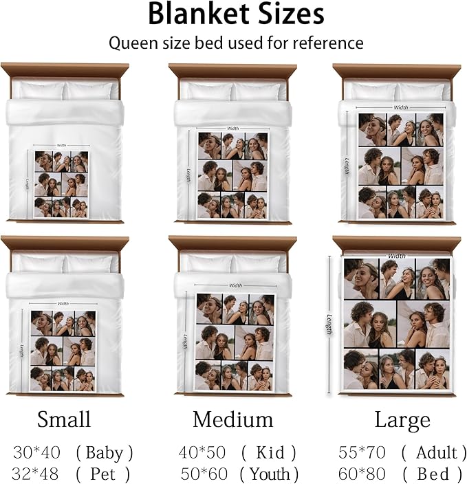 Ships Next Day Custom Photo Blanket for Valentine Day Personalized Thows Blanket with Picture Mothers Day Birthday Gift for Her/Him Customized Gifts for Girlfriend/Boyfriend - Printed in USA
