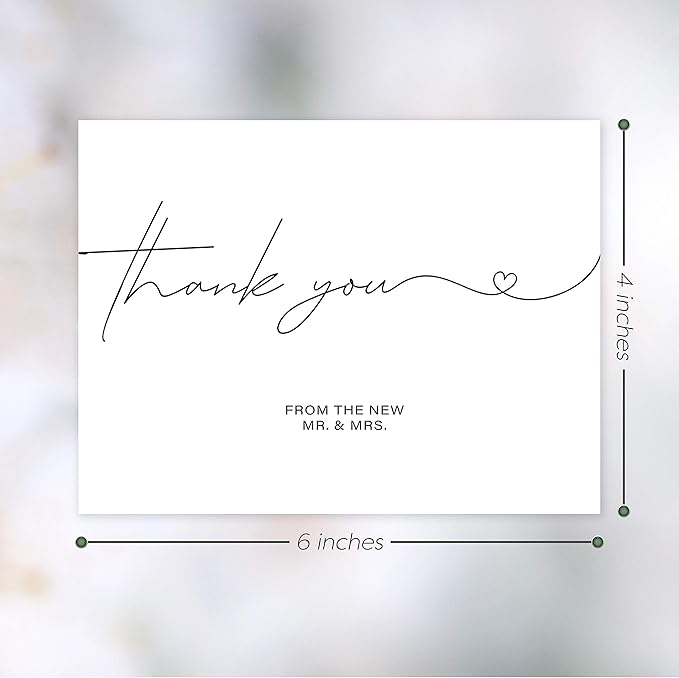 120 Heavyweight Blank Wedding Thank You Cards with Envelopes, Personalized Greetings Gratitude Letter From The New Mr and Mrs, Wedding Thank You Notes with Envelopes & Stickers (4x6 Inches) (120 Pack)