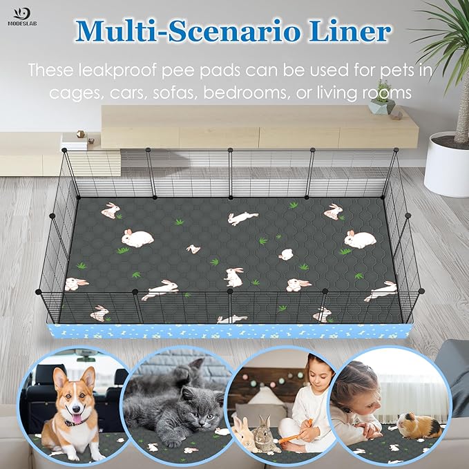 2-Pack Guinea Pig Cage Liner, 24" x 47" Reusable Guinea Pig Bedding Washable Absorbent Pee Pads for Dogs Rabbit Chinchilla Hamster, Leakproof & Anti Slip