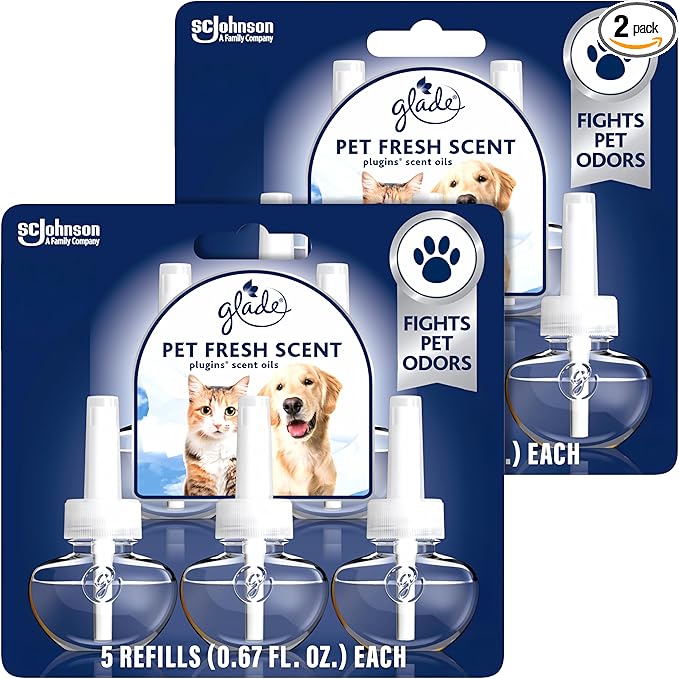 Glade PlugIns Refills Air Freshener, Pet Fresh Scent, Scented and Essential Oils for Home and Bathroom, 0.67 Fl Oz, 5 Count (Pack of 2)