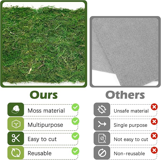 2 PCS Reptile Carpet Cuttable Terrarium Mat Artificial Moss Reptile Liner Green Substrate Flooring Bearded Dragon Tank Accessories for Leopard Gecko Lizard Snake Tortoise (11.81" x 23.62")
